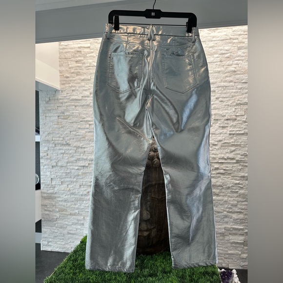 Good American Icon Silver Metallic Faux Leather Pants distressed size 6/28 - Picture 3 of 9